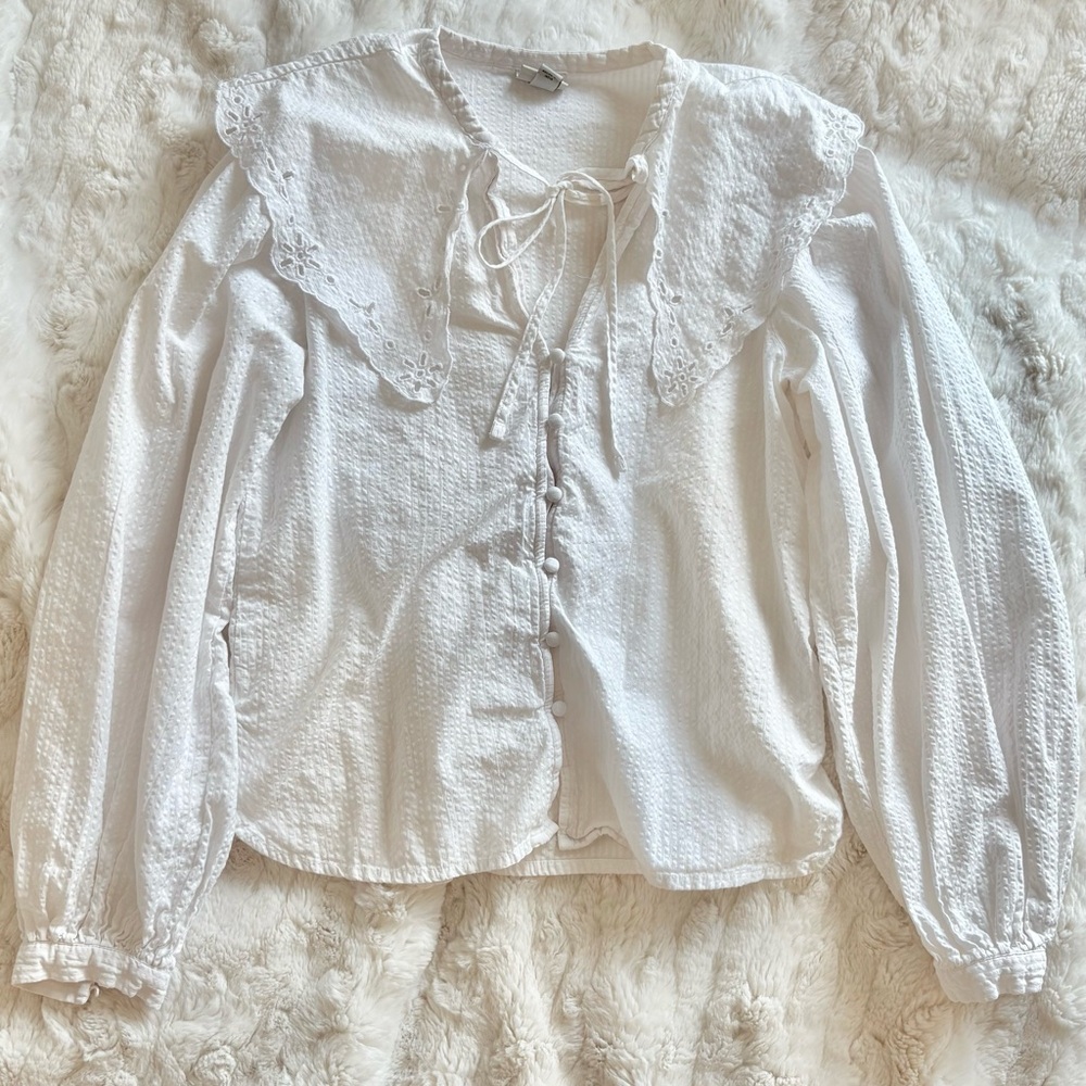 a new day White Textured Blouse with Lace Collar